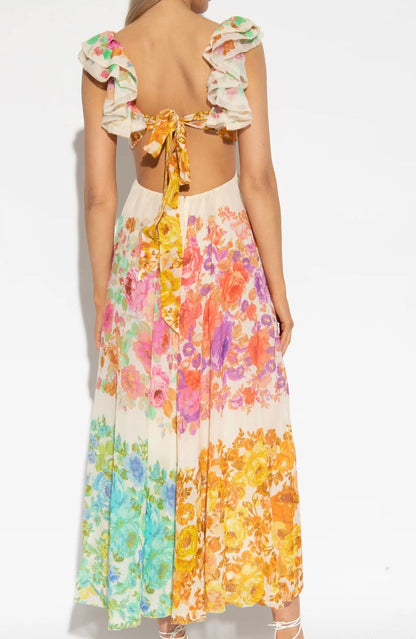 Bloomelia | Floral Print & Ruffles Maxi Dress
