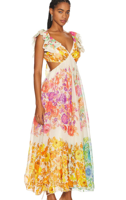 Bloomelia | Floral Print & Ruffles Maxi Dress