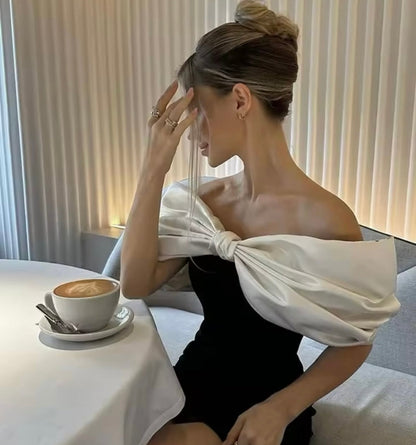 Charlotte - Glamorous Satin Dress with Bow Detail