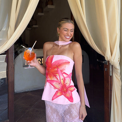 Viretta – Floral Sleeveless Top with Scarf