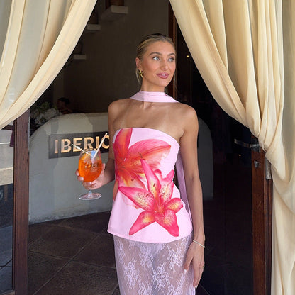 Viretta – Floral Sleeveless Top with Scarf