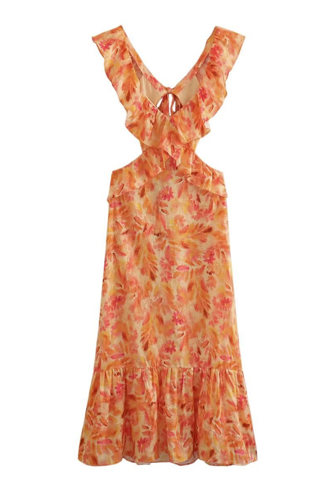 Amelora – Romantic Ruffle Dress with Floral Print
