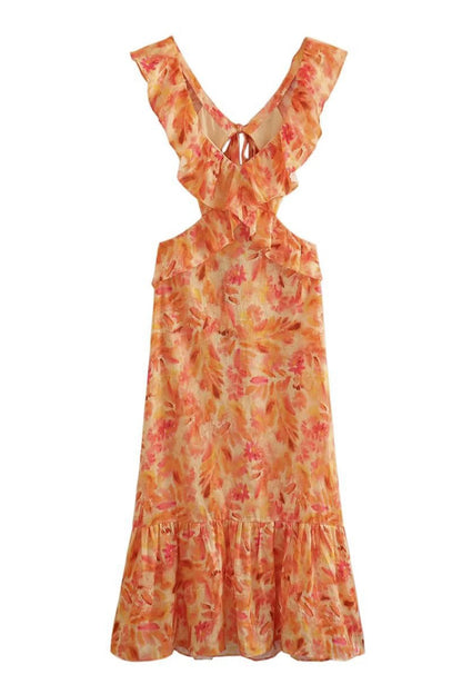 Amelora – Romantic Ruffle Dress with Floral Print