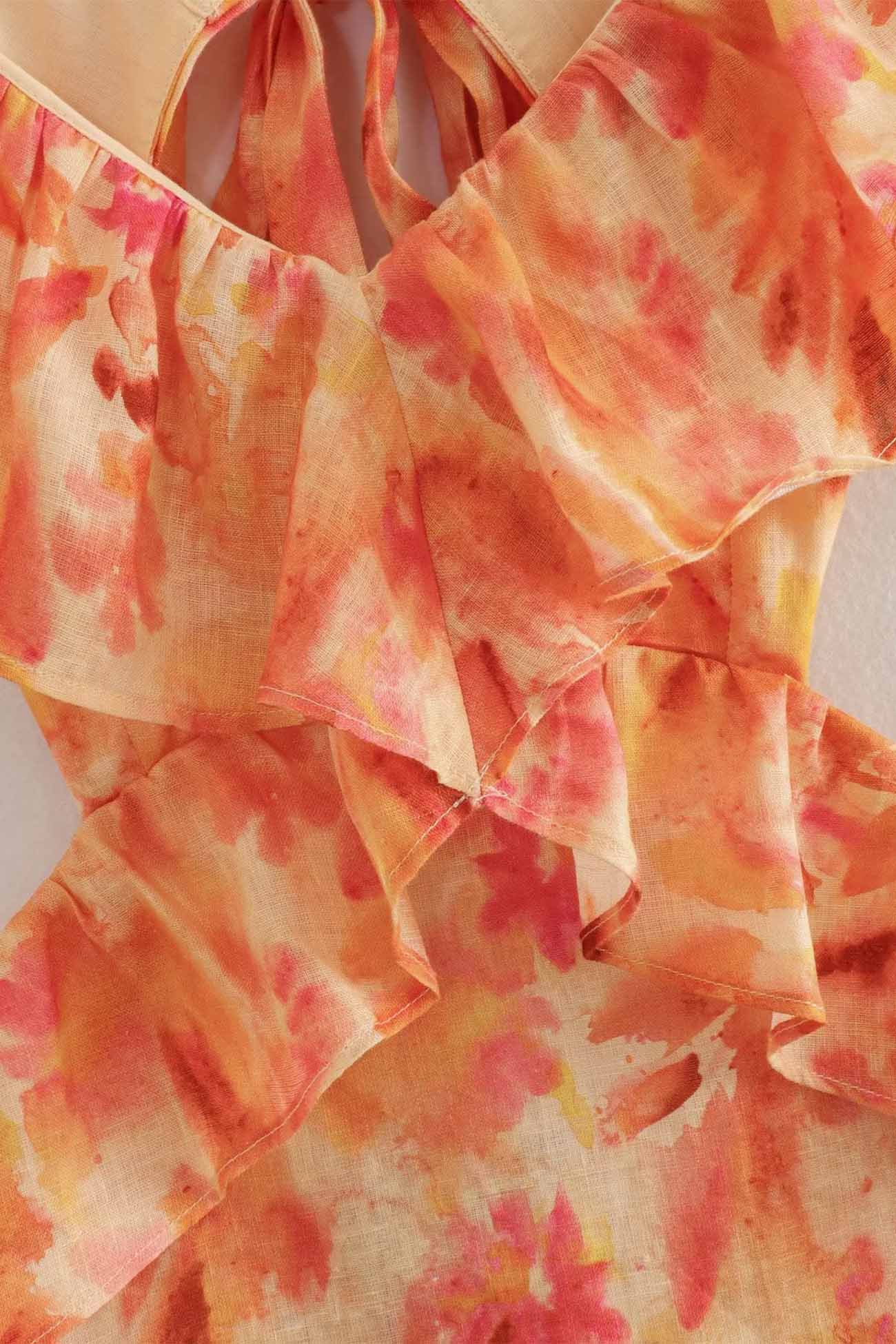 Amelora – Romantic Ruffle Dress with Floral Print