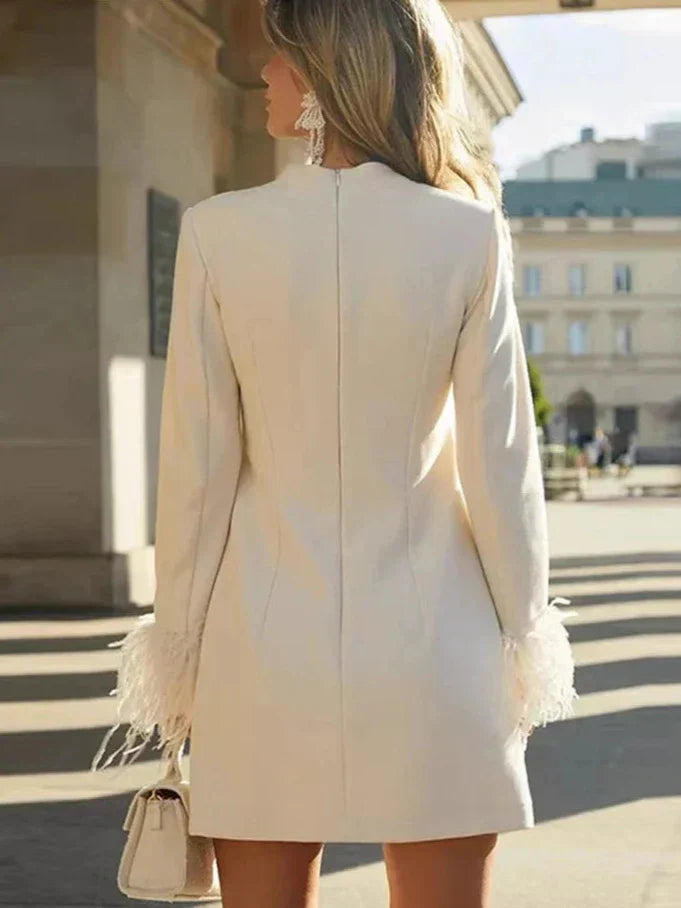 Hanne - Playful Mini Dress with Feather Accent