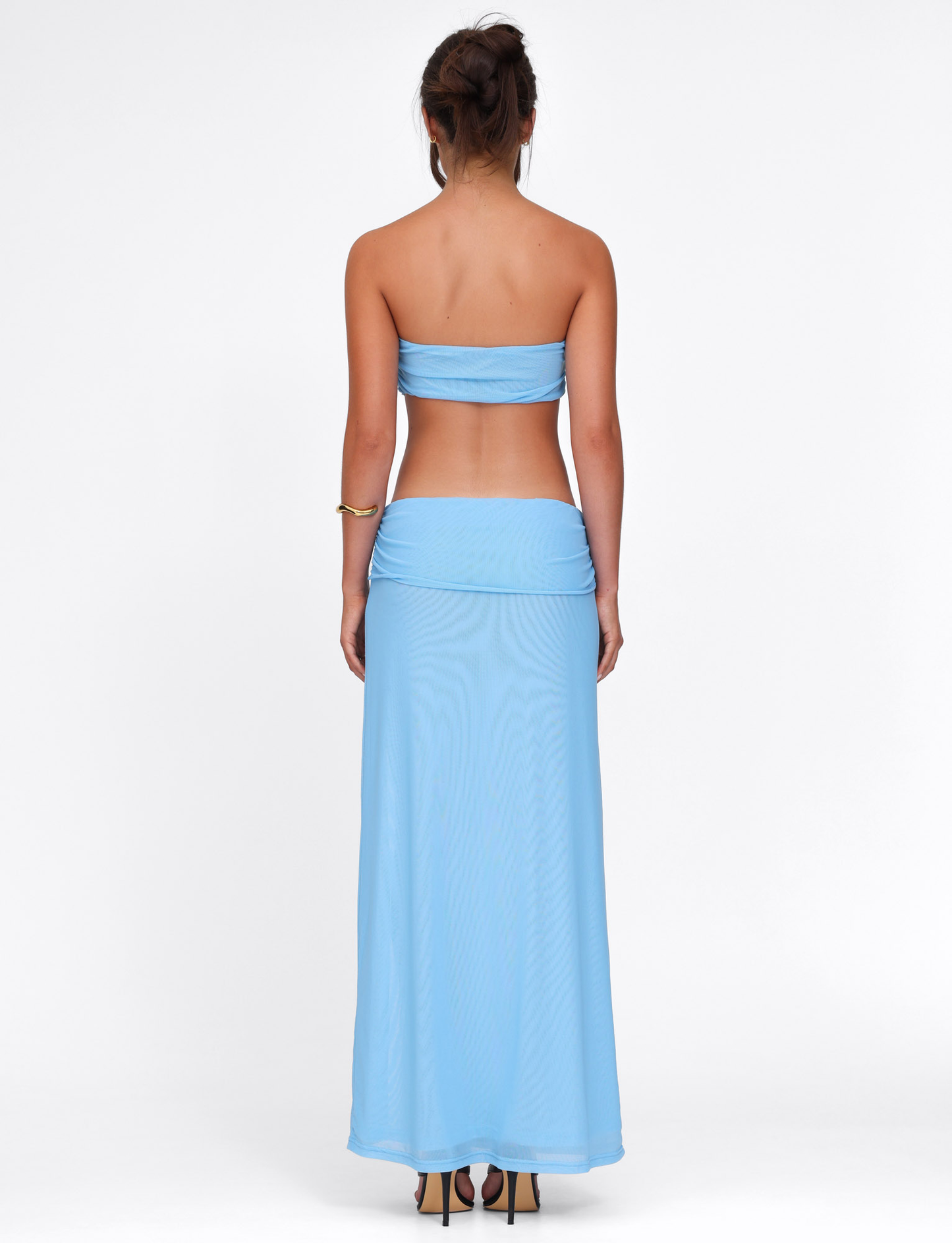 Florentza – Strapless Mesh Maxi with Gold Flower Accent