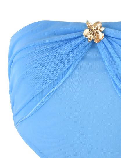 Florentza – Strapless Mesh Maxi with Gold Flower Accent