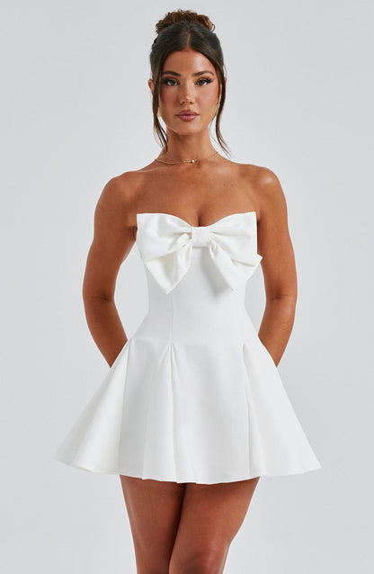 Holly – Strapless Playsuit with Bow Detail