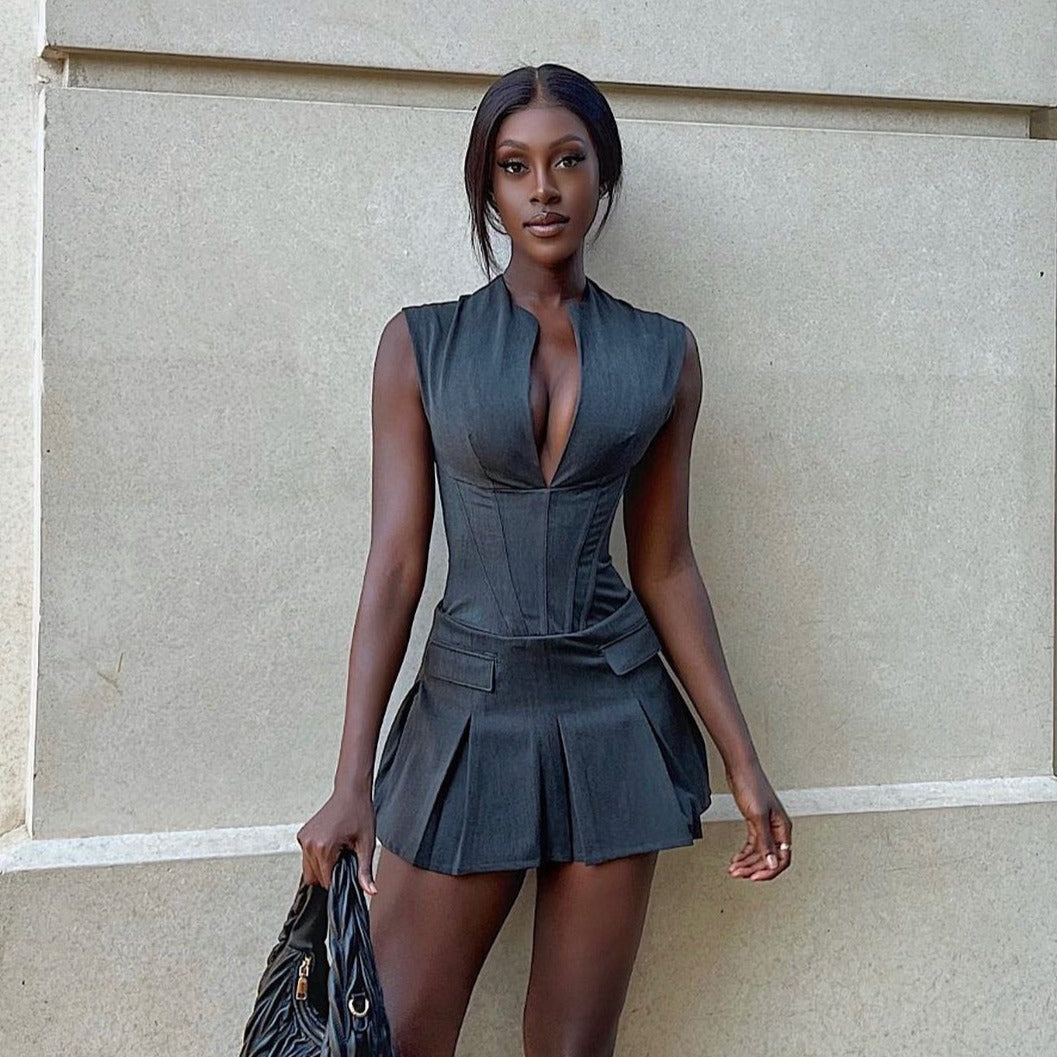 Sylvette – Corset Mini Dress with Pleated Skirt